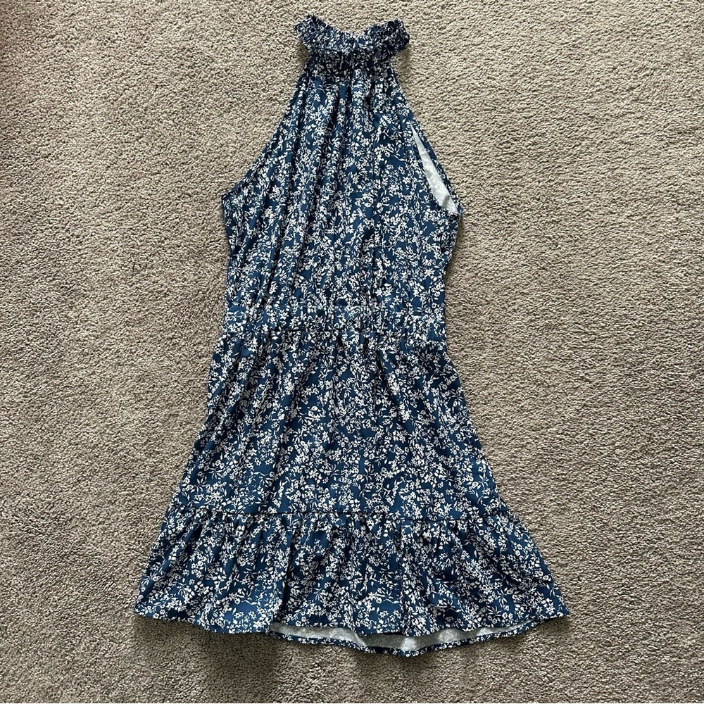Blue Floral Halter Dress